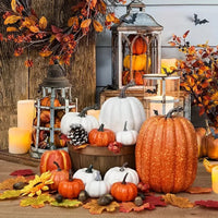 7pcs Pumpkin Autumn Decor Outdoor Orange Foam Plastic Fake Artificial Pumpkin Halloween Harvest Festival  Home Table Decor Quick Pick Grocers