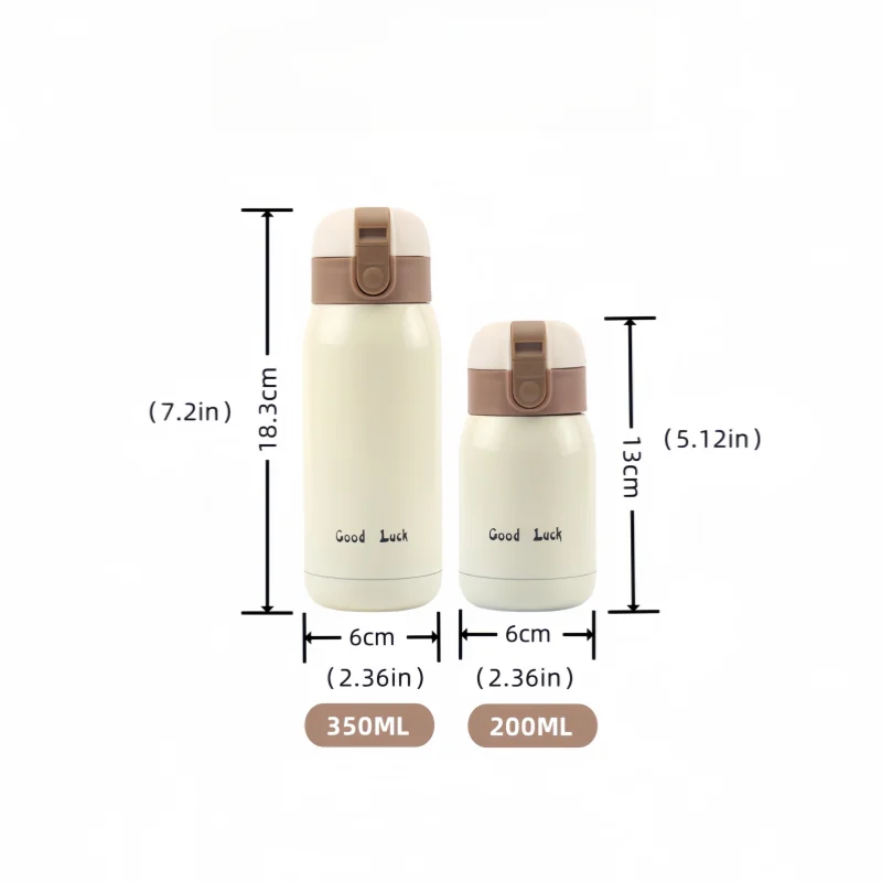 200/350ml Cute Mini Thermos Cup Stainless Steel Thermal Coffee Mug Portable Vacuum Flask Insulated Water Bottle with Button Lid Quick Pick Grocers