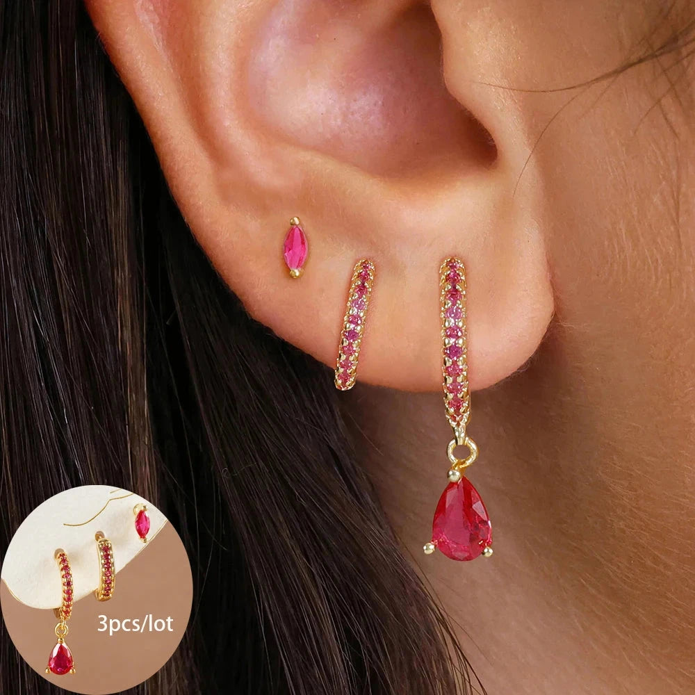 3 Piece Fashion Stainless Steel Round Star Drop Earrings Set for Women 18K Gold Plated Dangle Earring Punk Unisex Rock  Jewelry Econic Blanks