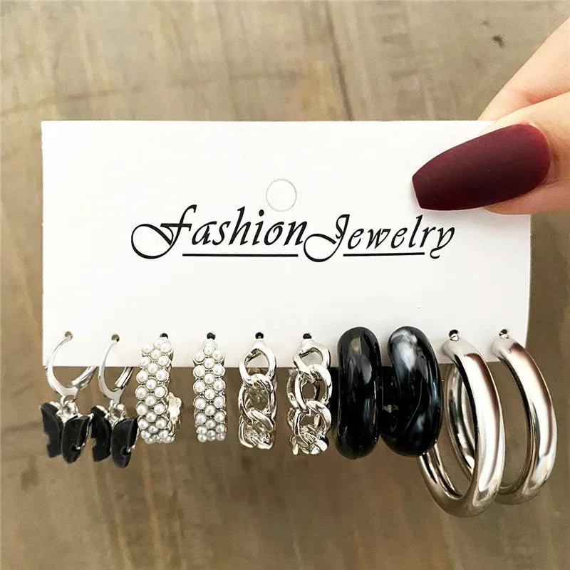 Modyle Gold Color Dangle Earrings Set Butterfly Acrylic Hollow Drop Earrings for Women Heart Hoop Earring Fashion Jewelry Gifts Econic Blanks