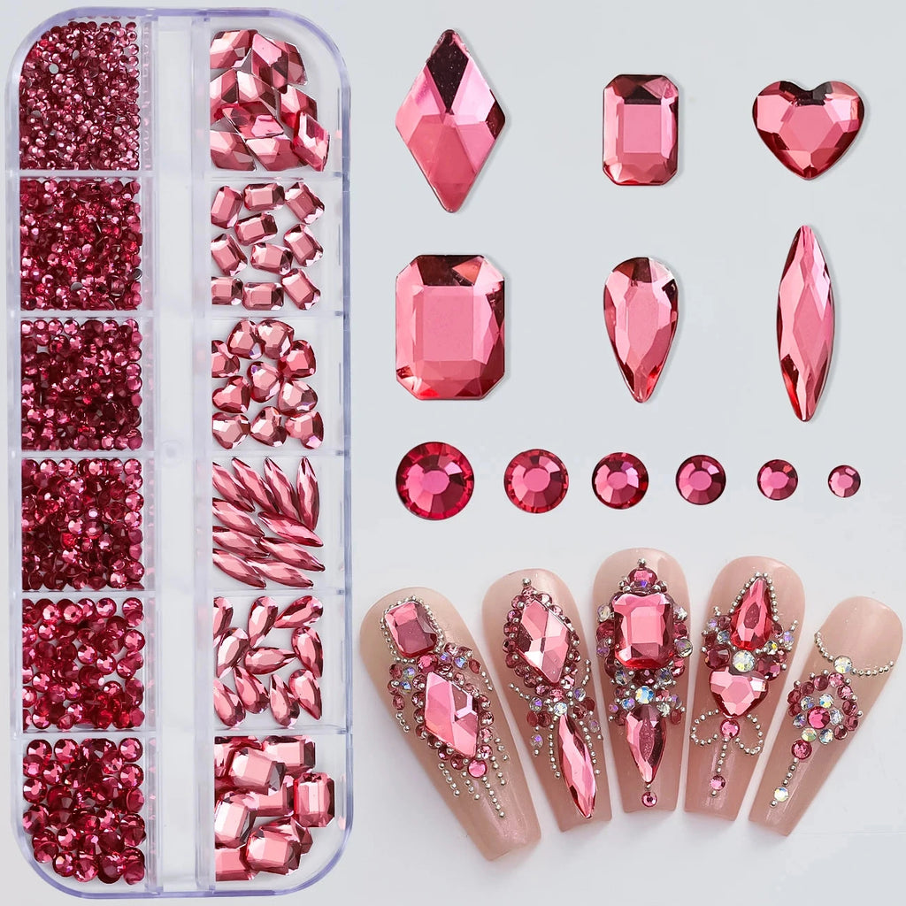 180pcs AB Flatback Glass Nail Art Rhinestones Multi-shape Mixed Diamond Gems Blue Purple Crystal Stones For DIY Nail Decoration Econic Blanks