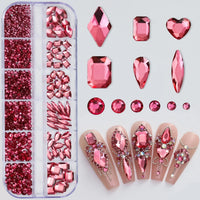 180pcs AB Flatback Glass Nail Art Rhinestones Multi-shape Mixed Diamond Gems Blue Purple Crystal Stones For DIY Nail Decoration Econic Blanks
