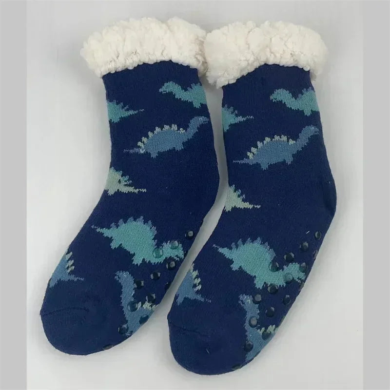 Christmas Gift Slipper Socks Women Thermal Winter Warm Plush Non slip Grip Sleeping Floor Short Sock Fuzzy Fluffy Female Cartoon Quick Pick Grocers