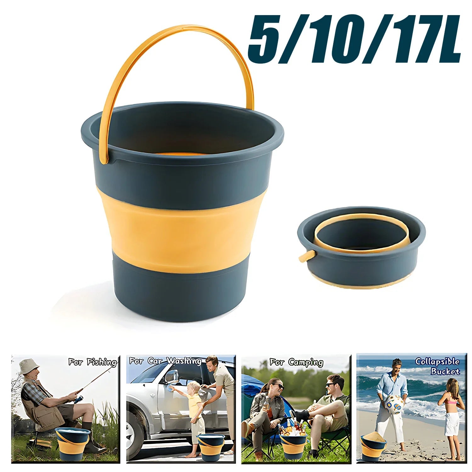 5/10/17L Portable Folding Bucket Multifunctional Thickened Silicone Bucket for Car Washing and Fishing Camping Folding Bucket Quick Pick Grocers