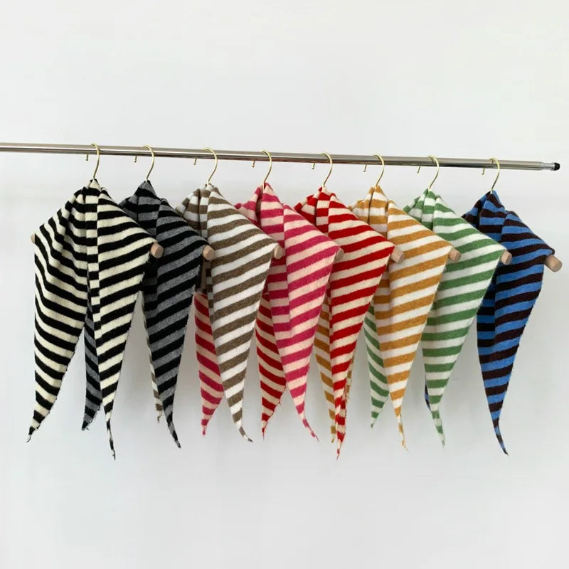 New Women Wool Scarf Shawl Winter Warm Soft Knitted Striped Triangle Fashion Brand Bandana Lady Wool Scarves Quick Pick Grocers