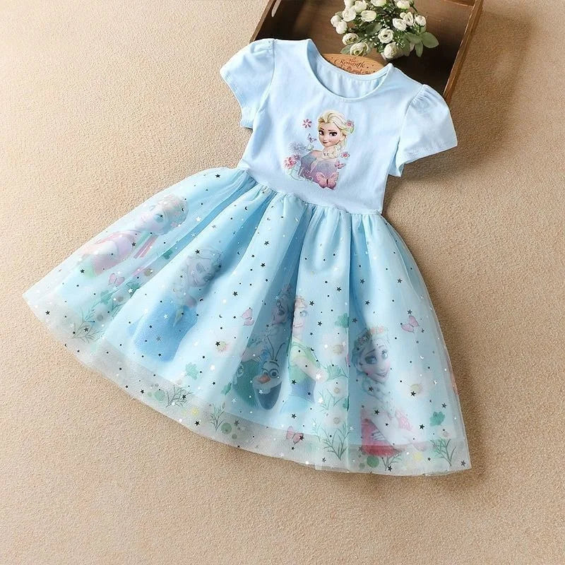 Girls Dress Cartoon Summer Frozen Fashion Children's Elsa Princess Baby Girl Toddler Short Sleeve Cute Party Dresses 3-9Y Quick Pick Grocers