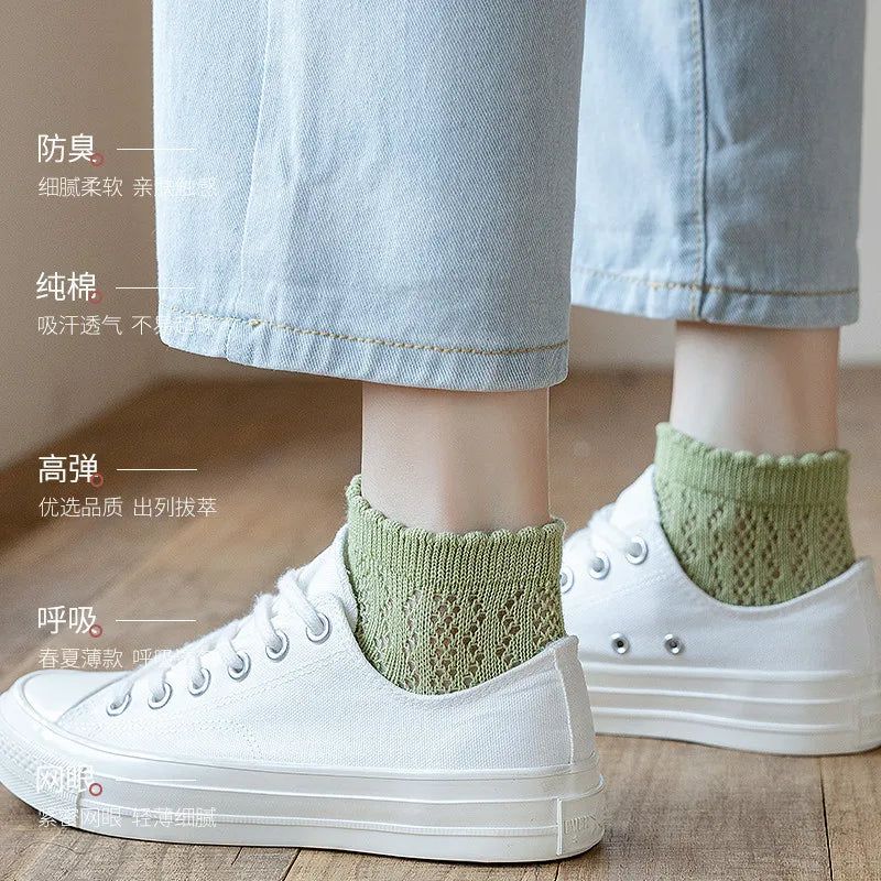 Fashionable Summer Soft Short Socks for Women Thin Mesh Sock Breathable Feature Sweet Hollow Out Design White Lace Ankle Socks Quick Pick Grocers
