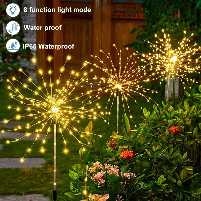 NEW 200LEDs Solar Fireworks Lights Outdoor Waterproof Solar Garden Lights 8 Lighting Modes With Remote Control Decorations Light Econic Blanks