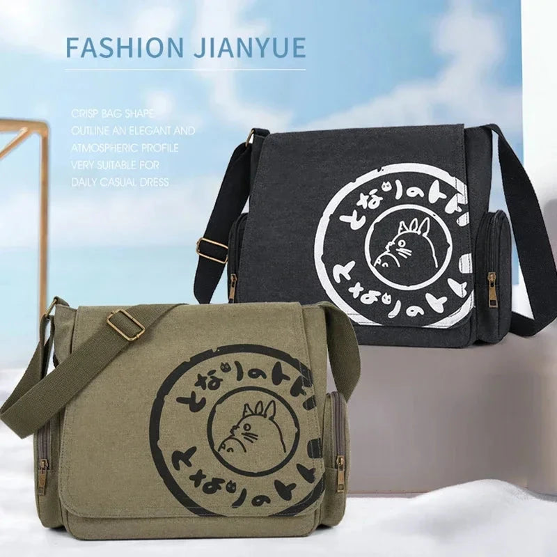 Vintage Cartoon Canvas Messenger Bag – Large Capacity Tote Handbag Econic Blanks