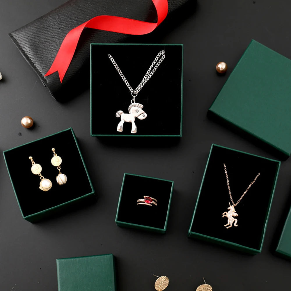 12pack White Simple Luxury Box Dark Green Paper Jewellry  Rings Earrings Bracelet Necklace Display Case Jewelry Organizer Boxes Purest Peak