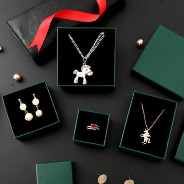 12pack White Simple Luxury Box Dark Green Paper Jewellry  Rings Earrings Bracelet Necklace Display Case Jewelry Organizer Boxes Purest Peak