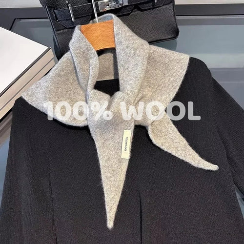 Knitted Scarf Women 100% Wool Winter Warm Scarves Bright Solid Color Design Thickened Shawl Soft Triangle Pashmina Neck 2025 NEW Quick Pick Grocers