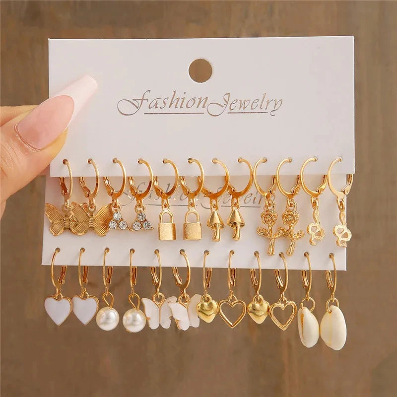 Modyle Gold Color Dangle Earrings Set Butterfly Acrylic Hollow Drop Earrings for Women Heart Hoop Earring Fashion Jewelry Gifts Econic Blanks