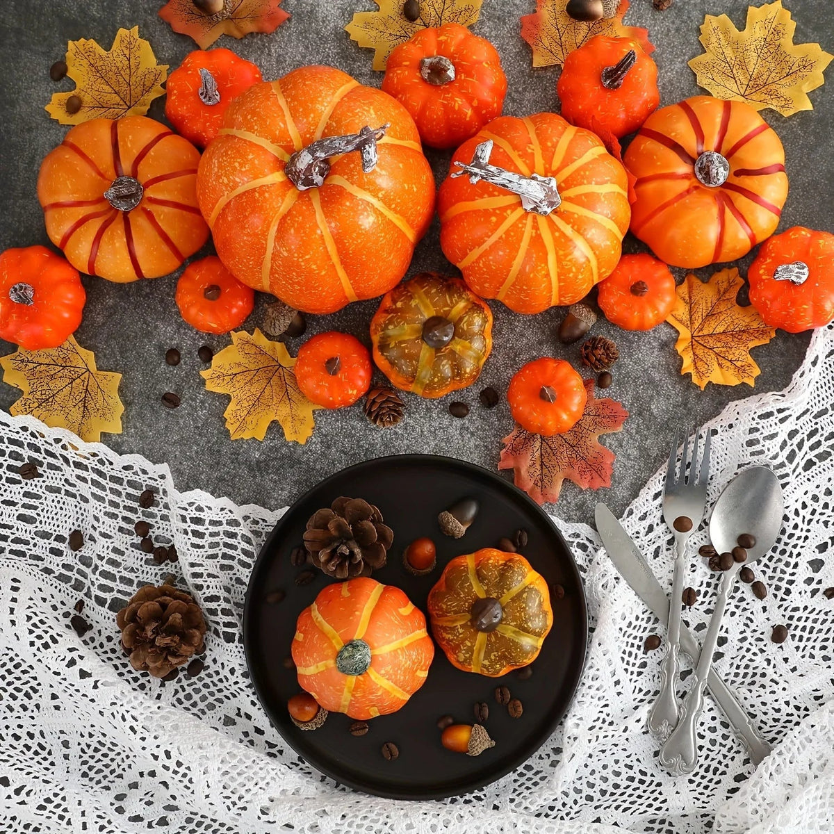 7pcs Pumpkin Autumn Decor Outdoor Orange Foam Plastic Fake Artificial Pumpkin Halloween Harvest Festival  Home Table Decor Quick Pick Grocers
