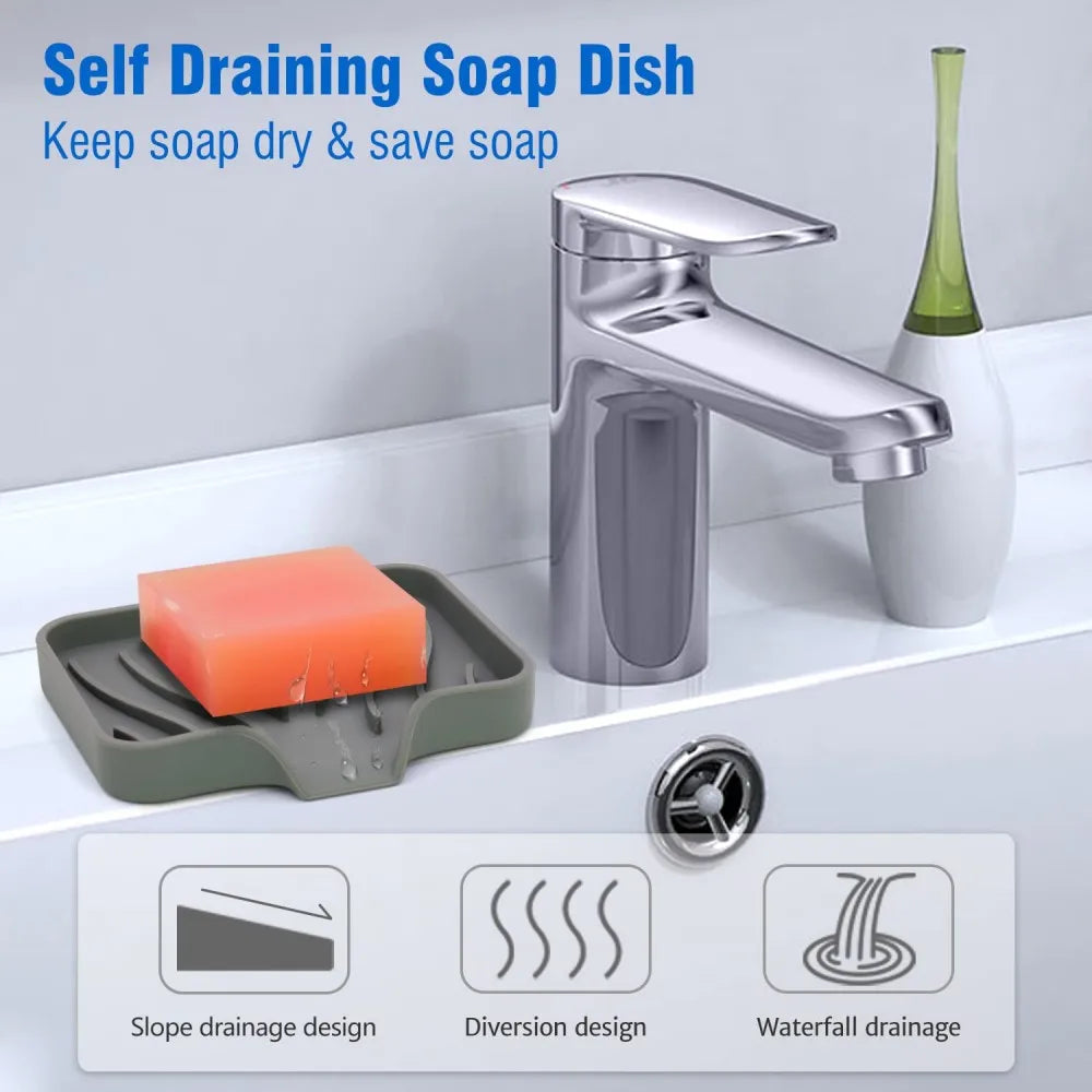 1-Pack Silicone Drain Soap Box Kitchen Bathroom Anti-slip Sink Tray Creative Washing Table Soap Tray Free Punch Drain Rack Econic Blanks