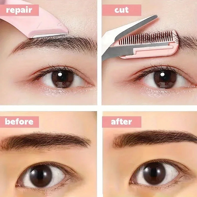 3-Piece Eyebrow Trimmer Set, Scissors and Comb, Stainless Steel Shaver, Eyelash Beginner Makeup Tool, Removal Accessories Quick Pick Grocers