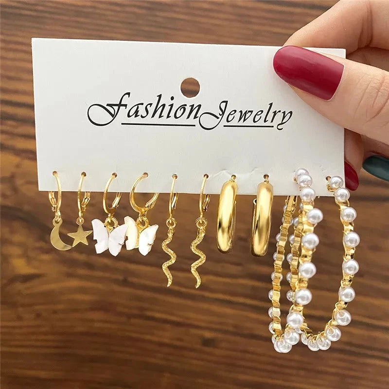 Modyle Gold Color Dangle Earrings Set Butterfly Acrylic Hollow Drop Earrings for Women Heart Hoop Earring Fashion Jewelry Gifts Econic Blanks