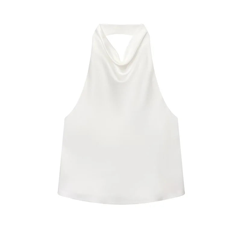 MUJER 2026 Halter Tops for Women Black Satin Backless Top Female Pink Summer Beach Top Woman off Shoulder Camisole Top Women Quick Pick Grocers