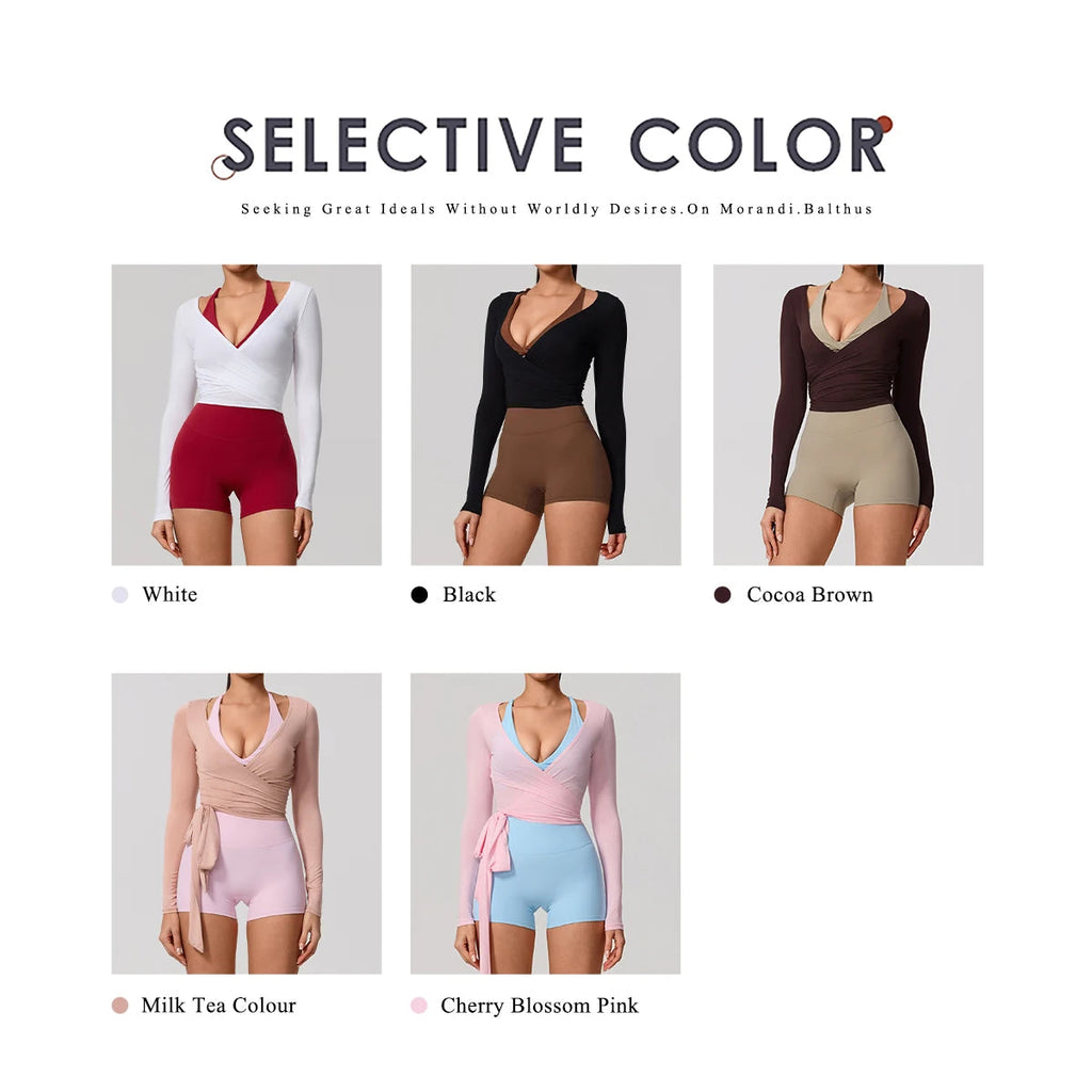 Hearuisavy Summer Women's Yoga Shirt Long Sleeve Sportswear Gym Breathable Quick Dry Sports Top Pilates Dance Ballet Wrap Tops Quick Pick Grocers