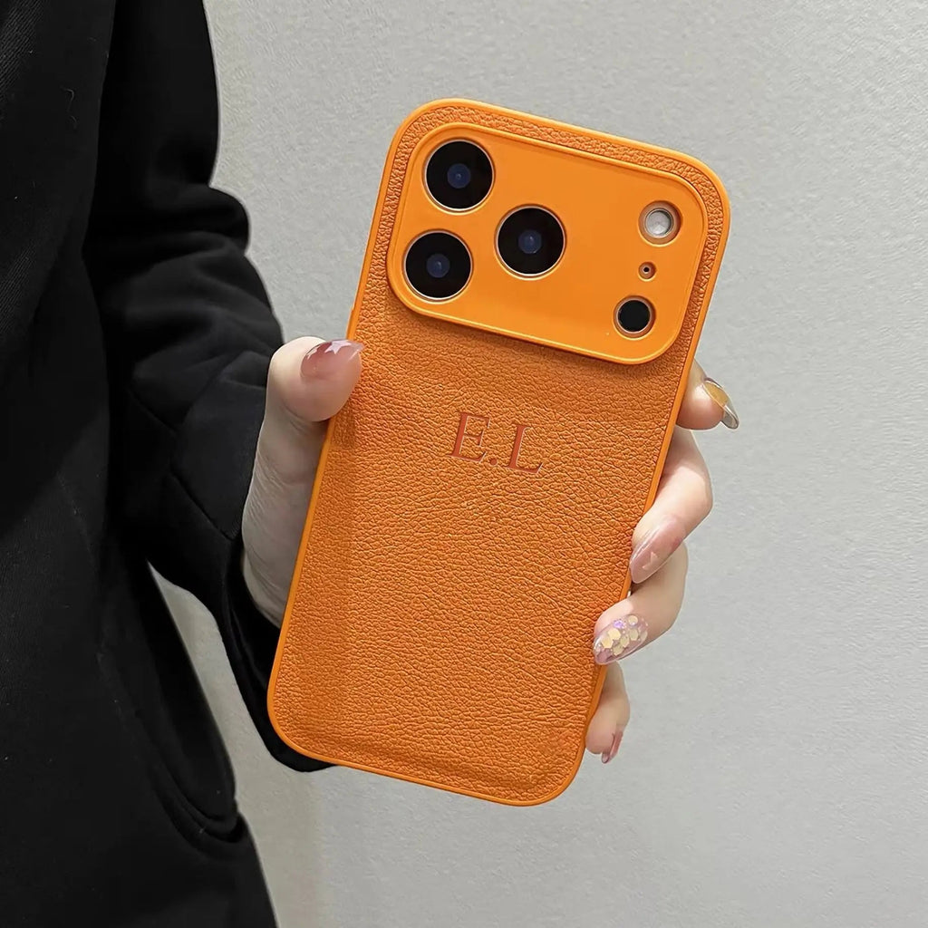 Custom Name Phone Case For iPhone 17 16 15 14 13 Pro Max Plus Air 3D Hot Stamping Faux Leather Cover Couple Gift Quick Pick Grocers
