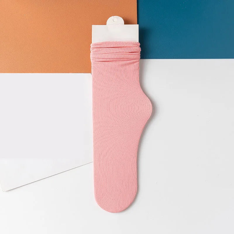 INS Women Girls Summer Thin Long Socks Ice Velvet Soft Breathable Pile of Socks Solid Black White Beige Harajuku High Tube Socks Quick Pick Grocers