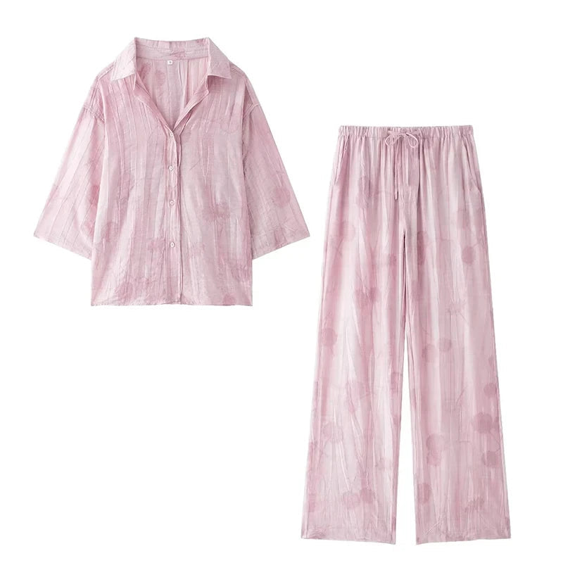 Women's Set 2024 New Fashion Spring Jacquard Loose Ladies Shirt Summer Women Pants Casual Chic Print Set for Women Quick Pick Grocers