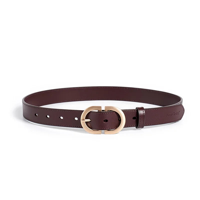 BEAUTODAY Belt Women Genuine Cow Leather Metal Oval Buckle Retro Simple Solid Ladies Jeans Dress Waistband Handmade 91012 Quick Pick Grocers