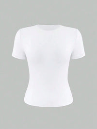 Women's White Solid Round Neck Short Sleeve Fitted T-Shirt for Summer Casual Wear Quick Pick Grocers