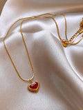 2025 Mothers Day Red Heart Pendant Stainless Steel Gold Color Chain Necklace for Women Non Fading Jewelry Sweet Accessories Gift Quick Pick Grocers
