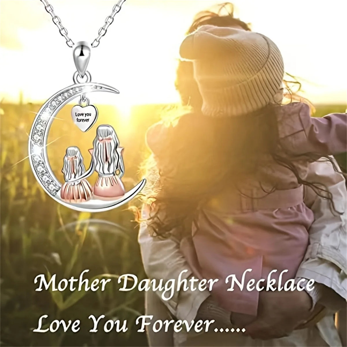 Fashion Mom Daughter Moon Pendant Necklace Love You Forever Heart Necklaces Mothers Day Jewelry Gifts Quick Pick Grocers