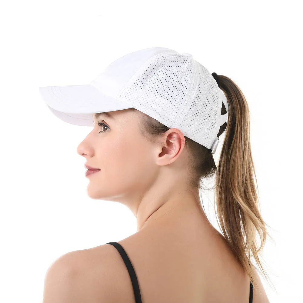 Summer Solid Color Baseball Cap Women's Athleisure Cross Ponytail Hat Mesh Quick-Drying Cap Visor Hat Quick Pick Grocers