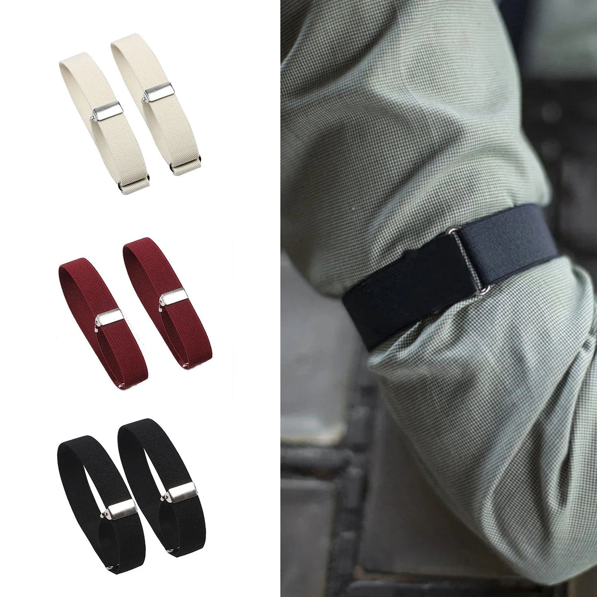 1 Pair Elastic Adjustable Armband Anti-Slip Shirt Sleeve Holders Arm Band Sleeve Bracelet Anti-Slip Shirt Sleeve Holders Quick Pick Grocers
