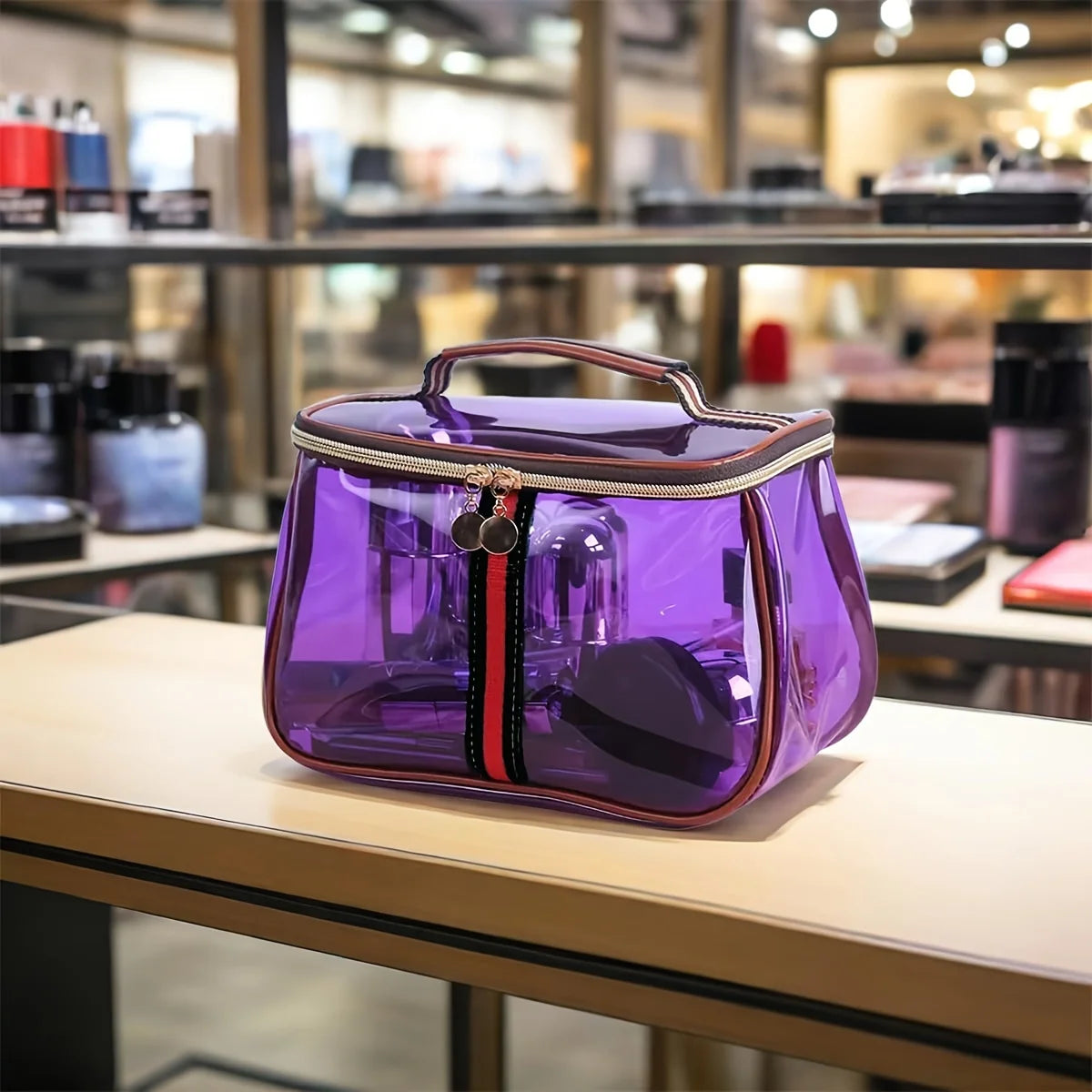 Transparent Large Capacity Women's Makeup Bag Waterproof Gym Toiletry Bag Travel Portable Storage PVC Material Box Shape Gifts Quick Pick Grocers