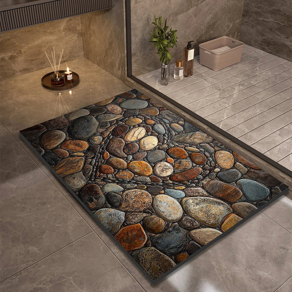 Stone Design Diatomite Bath Mat Bathroom Non-slip Shower Foot Mats Absorbent Quick Dry Toilet Rugs Carpet Doormat Washable Quick Pick Grocers