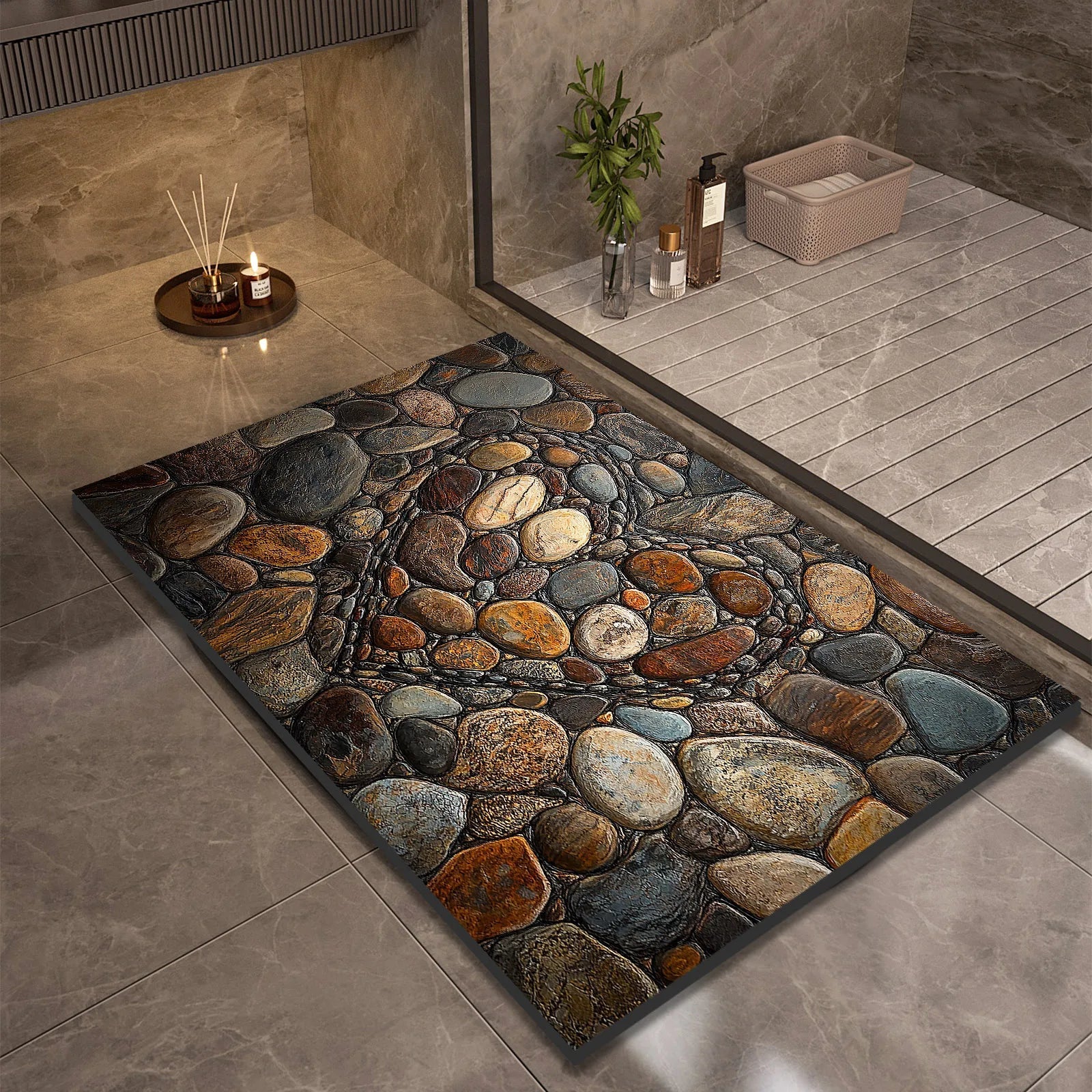 Stone Design Diatomite Bath Mat Bathroom Non-slip Shower Foot Mats Absorbent Quick Dry Toilet Rugs Carpet Doormat Washable Quick Pick Grocers