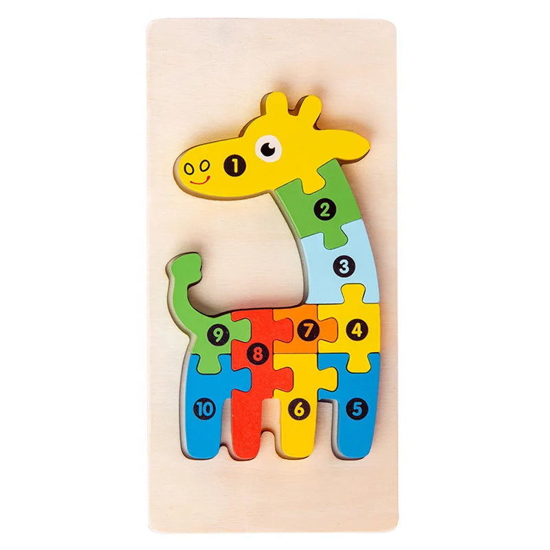 3D Stereoscopic Montessori Wooden Puzzle Cartoon Dinosaur Animal Shape Color Cognitive Educational Game Toy Kids Birthday Gift Purest Peak
