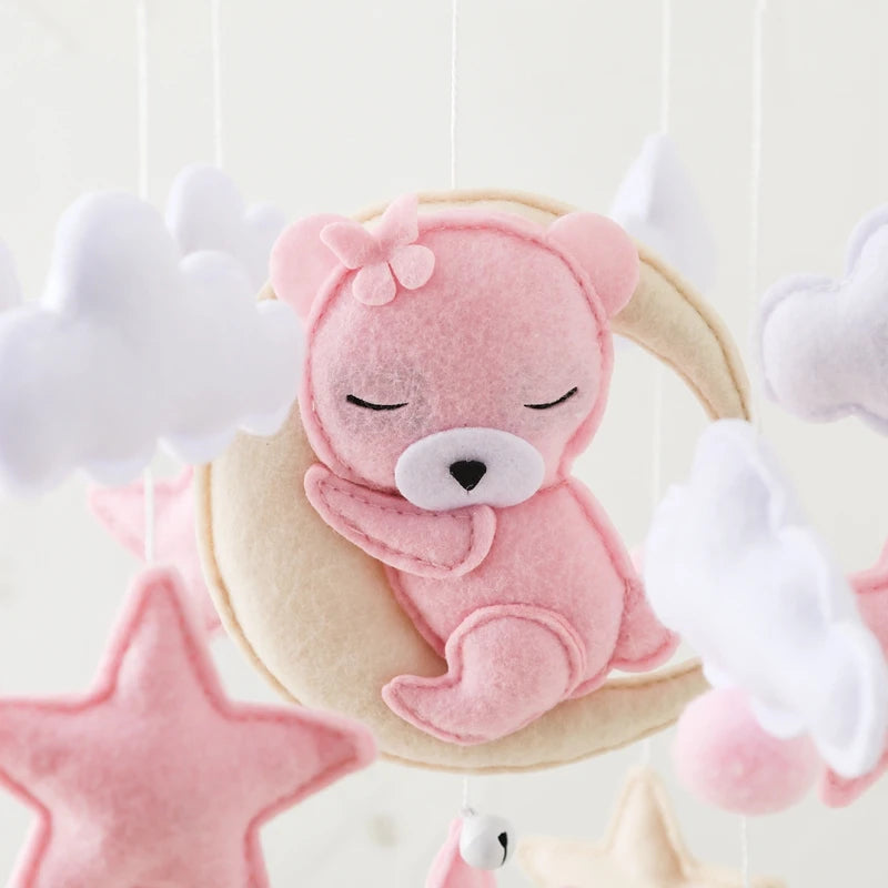Crib Mobile Rattle Baby Wooden Bed Bell Baby Rattles Soft Felt Cartoon Bear Toys Crib Mobile Bed Bell Wood Toy Bracket Kid Gifts Purest Peak