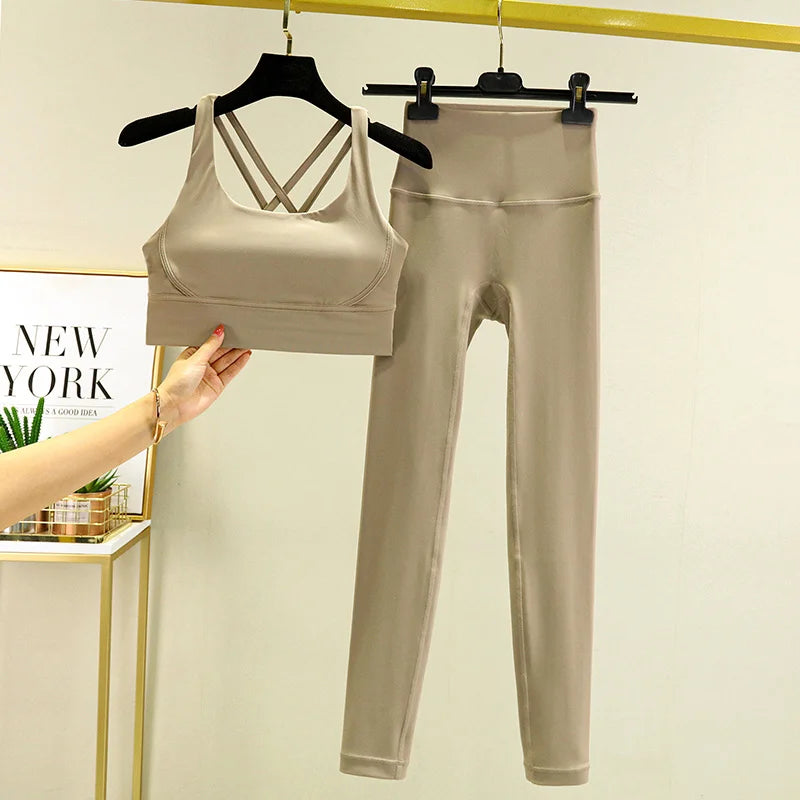 TRY TO BN Women's Tracksuit Yoga Sets Fitness Leggings Sports Bra Naked Sportwear Breathable Workout Two Pieces Suit Gym Clothes Quick Pick Grocers