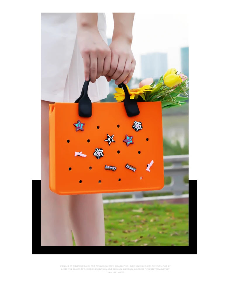 EVA Large Leather Shoulder Bag Handbag Tote Bag Storage for Women Casual Waterproof Beach Bag Hole Fit Charm Fashion Storage Bag Quick Pick Grocers