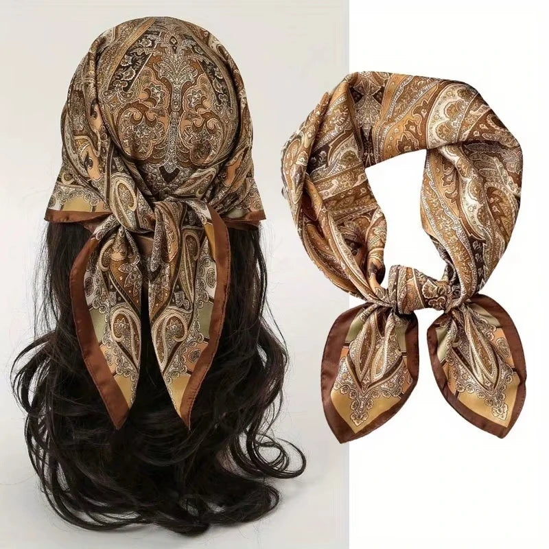 2025 New Fashion 70X70cmPrinted Women's Scarf Pashmina Silk Scarf Square Shawl Decorative Headband Neck Luxury Design Bandana Quick Pick Grocers