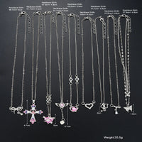 9 Pcs Women's Elegant Zircon Pendants Necklace Set Fashion Pink Color Cross Butterfly Heart Bowknot Necklaces Party Jewelry Gift Quick Pick Grocers
