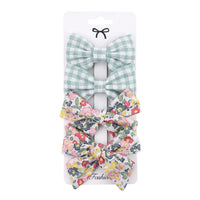 4Pcs/Set Baby Bows Hair Clips Muslin Girls Hairpins Hairclip For Kids Cotton Linen Barrette Flower Print Side Pin  Accessories Purest Peak