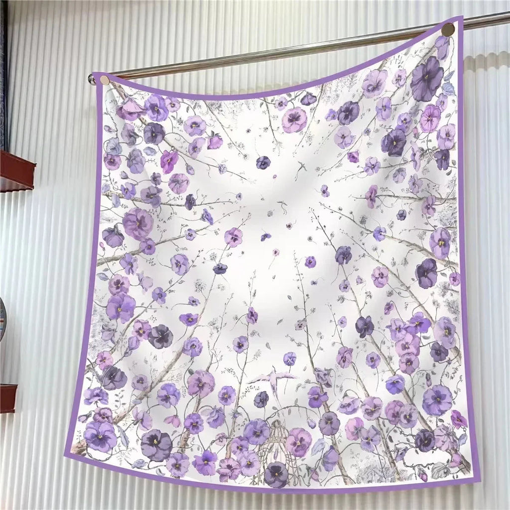 90Cm French Jungle Large Square Scarf Decorative Fashion Trend Flowers High Quality Twill Silk Travel Shawl Sunscreen Quick Pick Grocers