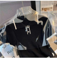 Ice silk knitted short sleeved T-shirt for women's summer 2024 new fashionable and stylish polo shirt top Quick Pick Grocers