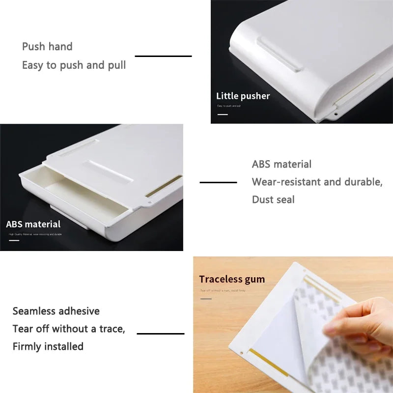 Hidden Storage Box Desk Storage Drawer Self-Adhesive Plastic Table Storage Holder Simple Sundries Cosmetics Stationery Organizer Quick Pick Grocers