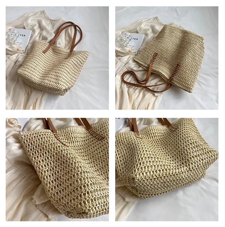 Hand-woven Women's Shoulder Handbag Bohemian 2025 Summer Fashion Straw Beach Tote Bag Travel Shopper Weaving Shopping Bags Quick Pick Grocers