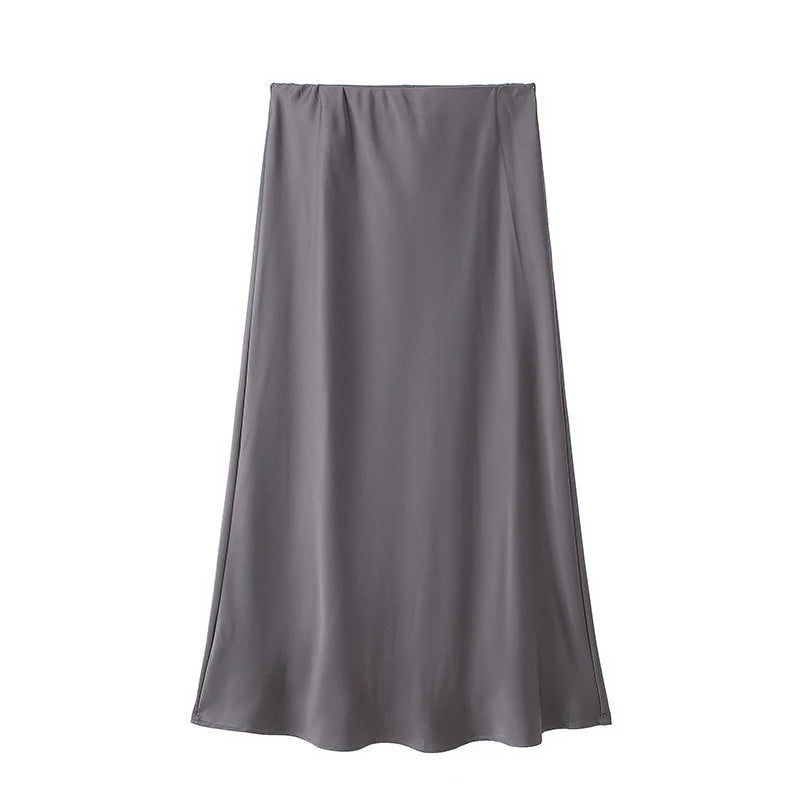 Willshela 2024 Black Satin Skirt Woman High Waist Elegant Long Skirts For Women Fashion Summer Midi Skirt Office Women's Skirts Quick Pick Grocers