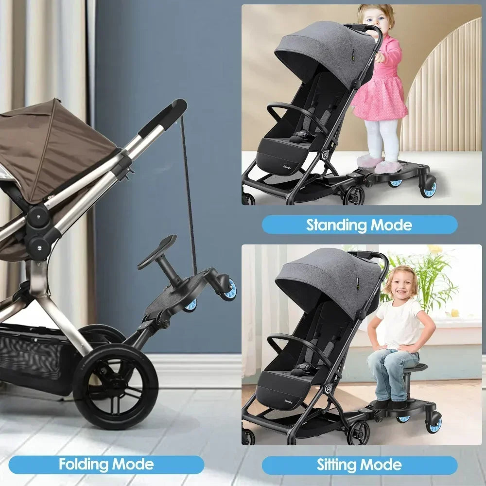 Universal Strollers Step Board Adapter with Seat Second Child Jogger Twins Scooter Baby Pram Hitchhiker Bumper Purest Peak