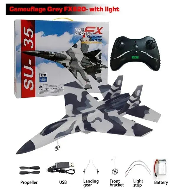 SU35 RC Plane FX620 FX820 2.4G Remote Control Flying Model Glider Airplane With LED Lights Aircraft Foam Toys For Children Gifts Econic Blanks