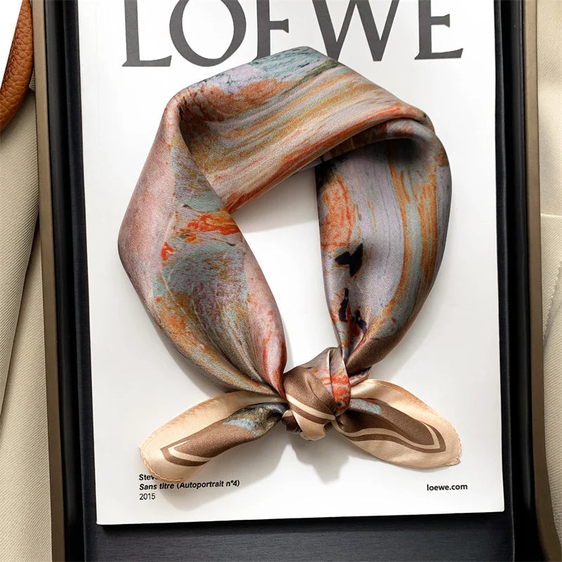 2025 Fashion 100% Real Silk Scarf 53cm Square Bandelet Women's Silk Temperament Small Scarf Neck Decorative Wrap Printed Scarves Quick Pick Grocers